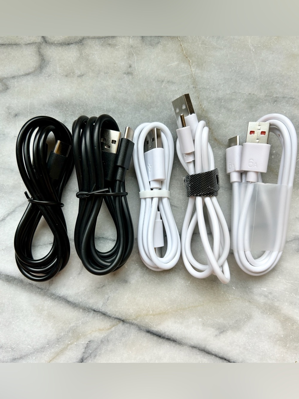 USB A to USB C set of 5 Charging Cables - Black and White